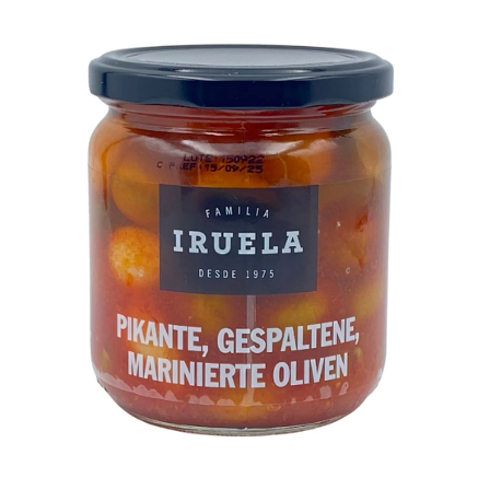 Aceitunas partidas marinadas, picantes, Iruela